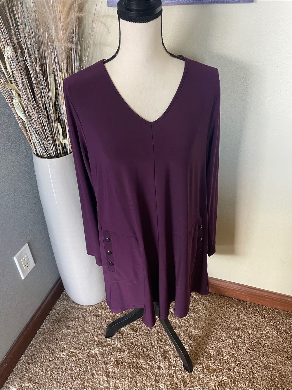 Sun Kim Vicki Tunic SK535 Lagenlook Artsy Oversized Plum Size Large